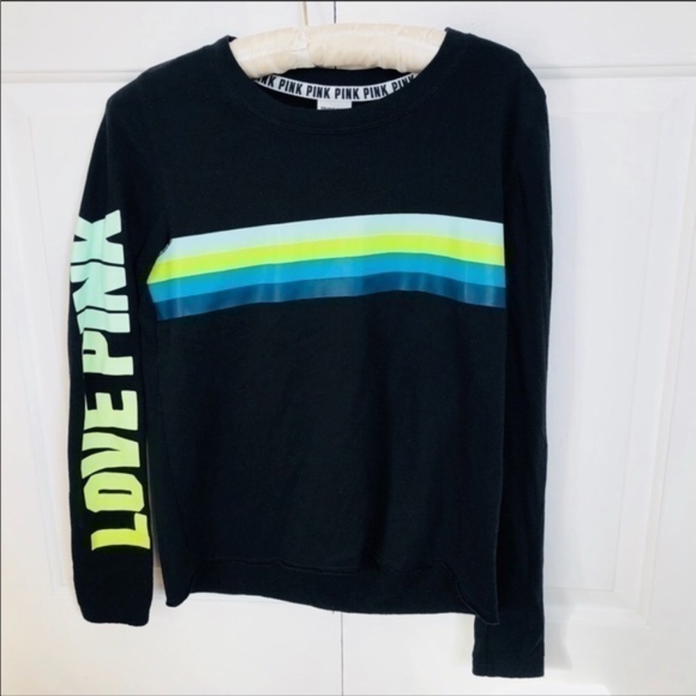 Pink Victoria’s Secret Black with neon sweatshirt